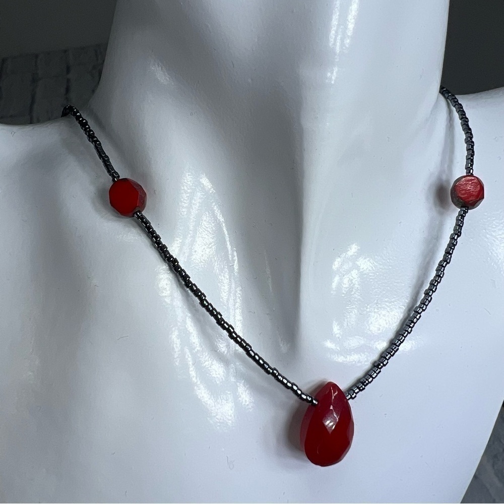Ruby red delicate handmade necklace